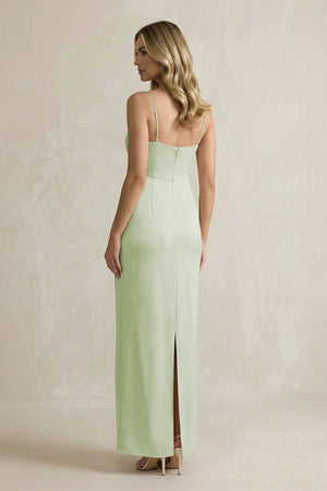 Sheath Spaghetti Straps Satin Bridesmaid Dress in Dusty Sage - KissProm Bridesmaid Dresses