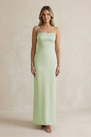 Sheath Spaghetti Straps Satin Bridesmaid Dress in Dusty Sage - KissProm Bridesmaid Dresses