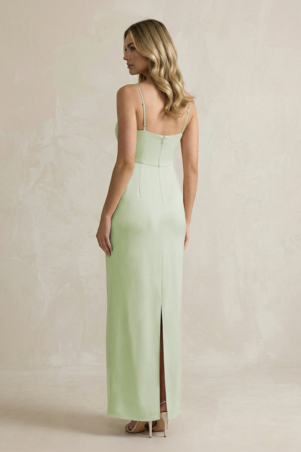 Sheath Spaghetti Straps Satin Bridesmaid Dress in Dusty Sage - KissProm Bridesmaid Dresses