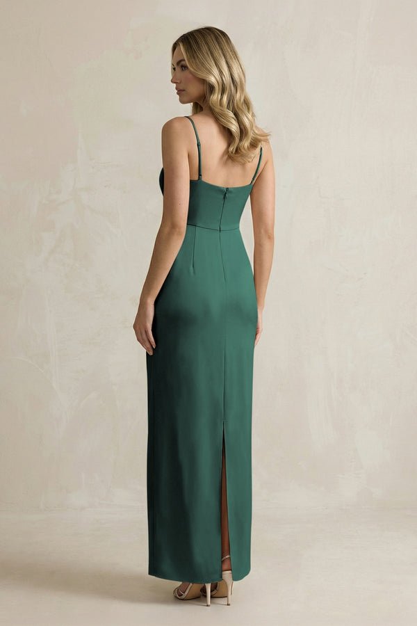 Sheath Spaghetti Straps Satin Bridesmaid Dress in Emerald - KissProm Bridesmaid Dresses