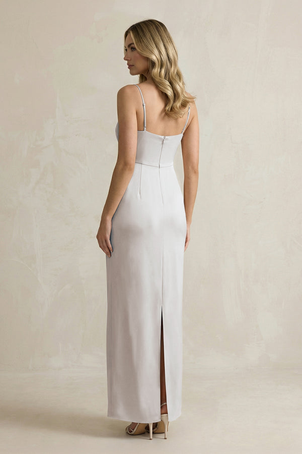 Sheath Spaghetti Straps Satin Bridesmaid Dress in Frost - KissProm Bridesmaid Dresses