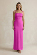 Sheath Spaghetti Straps Satin Bridesmaid Dress in Fuchsia - KissProm Bridesmaid Dresses