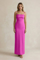 Sheath Spaghetti Straps Satin Bridesmaid Dress in Fuchsia - KissProm Bridesmaid Dresses