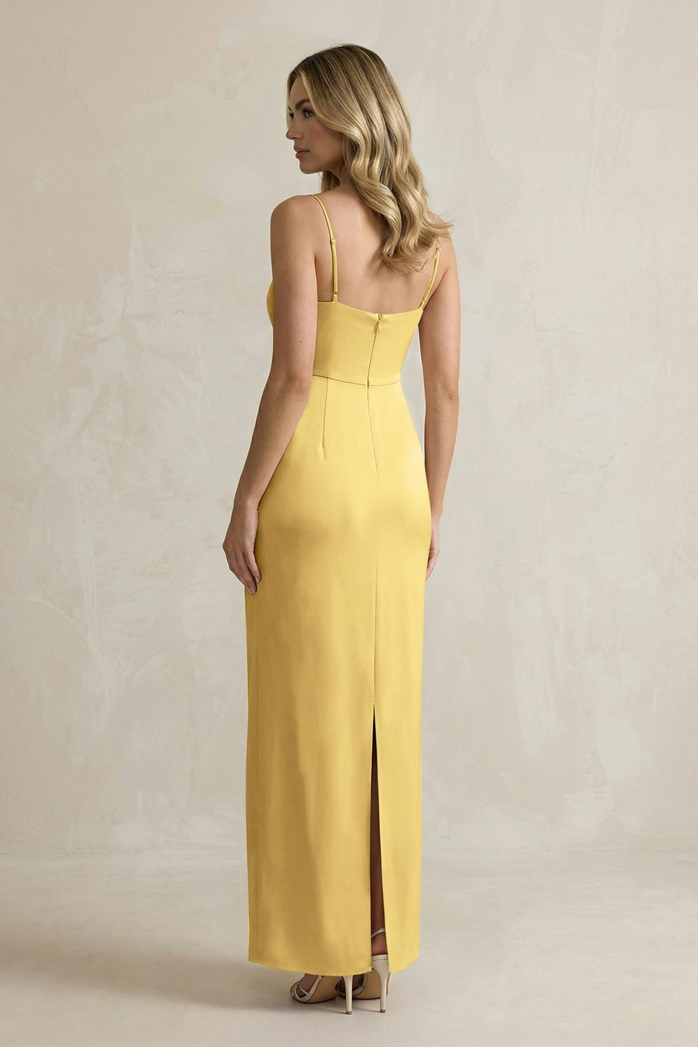 Sheath Spaghetti Straps Satin Bridesmaid Dress in Gold - KissProm Bridesmaid Dresses