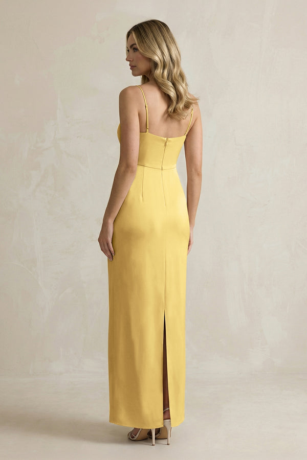 Sheath Spaghetti Straps Satin Bridesmaid Dress in Gold - KissProm Bridesmaid Dresses