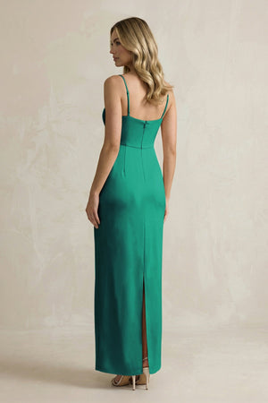Sheath Spaghetti Straps Satin Bridesmaid Dress in Green - KissProm Bridesmaid Dresses