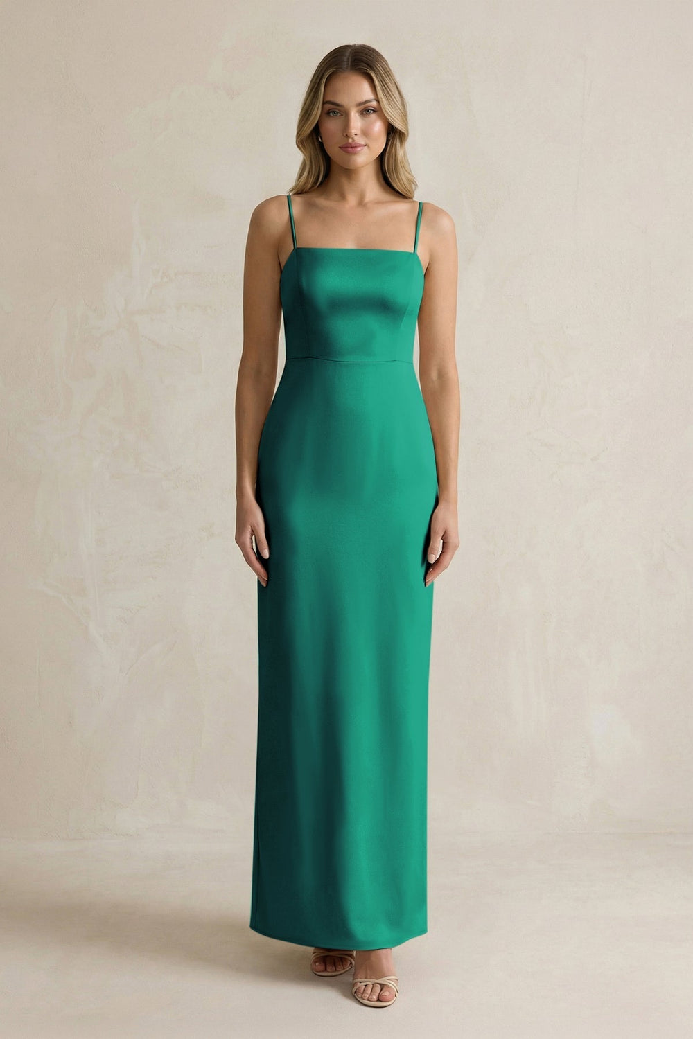 Sheath Spaghetti Straps Satin Bridesmaid Dress in Green - KissProm Bridesmaid Dresses