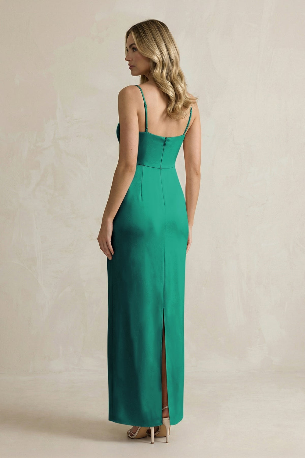 Sheath Spaghetti Straps Satin Bridesmaid Dress in Green - KissProm Bridesmaid Dresses