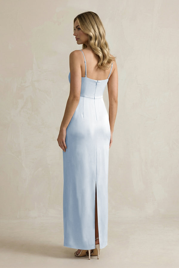 Sheath Spaghetti Straps Satin Bridesmaid Dress in Ice - KissProm Bridesmaid Dresses