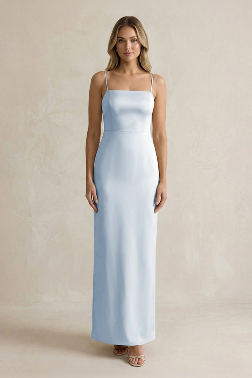 Sheath Spaghetti Straps Satin Bridesmaid Dress in Ice - KissProm Bridesmaid Dresses