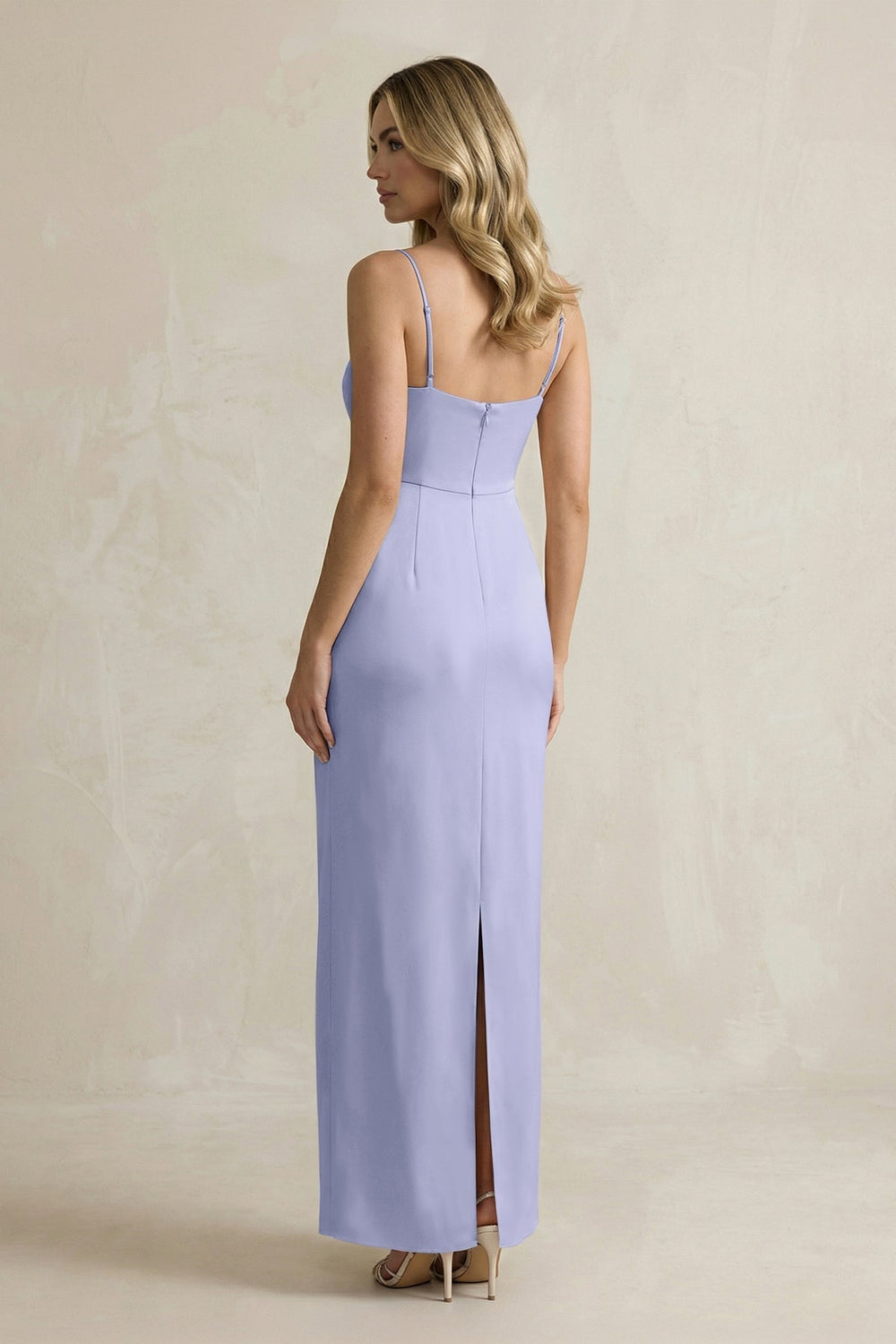 Sheath Spaghetti Straps Satin Bridesmaid Dress in Lavender - KissProm Bridesmaid Dresses