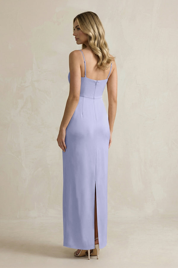 Sheath Spaghetti Straps Satin Bridesmaid Dress in Lavender - KissProm Bridesmaid Dresses