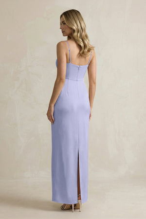Sheath Spaghetti Straps Satin Bridesmaid Dress in Lavender - KissProm Bridesmaid Dresses