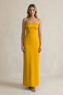 Sheath Spaghetti Straps Satin Bridesmaid Dress in Marigold - KissProm Bridesmaid Dresses
