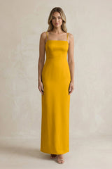 Sheath Spaghetti Straps Satin Bridesmaid Dress in Marigold - KissProm Bridesmaid Dresses