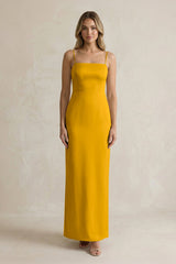 Sheath Spaghetti Straps Satin Bridesmaid Dress in Marigold - KissProm Bridesmaid Dresses