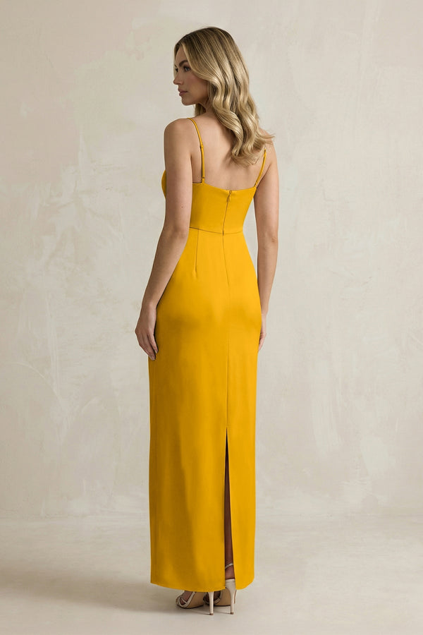 Sheath Spaghetti Straps Satin Bridesmaid Dress in Marigold - KissProm Bridesmaid Dresses