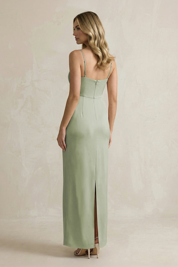 Sheath Spaghetti Straps Satin Bridesmaid Dress in Matcha - KissProm Bridesmaid Dresses
