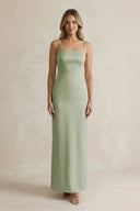 Sheath Spaghetti Straps Satin Bridesmaid Dress in Matcha - KissProm Bridesmaid Dresses