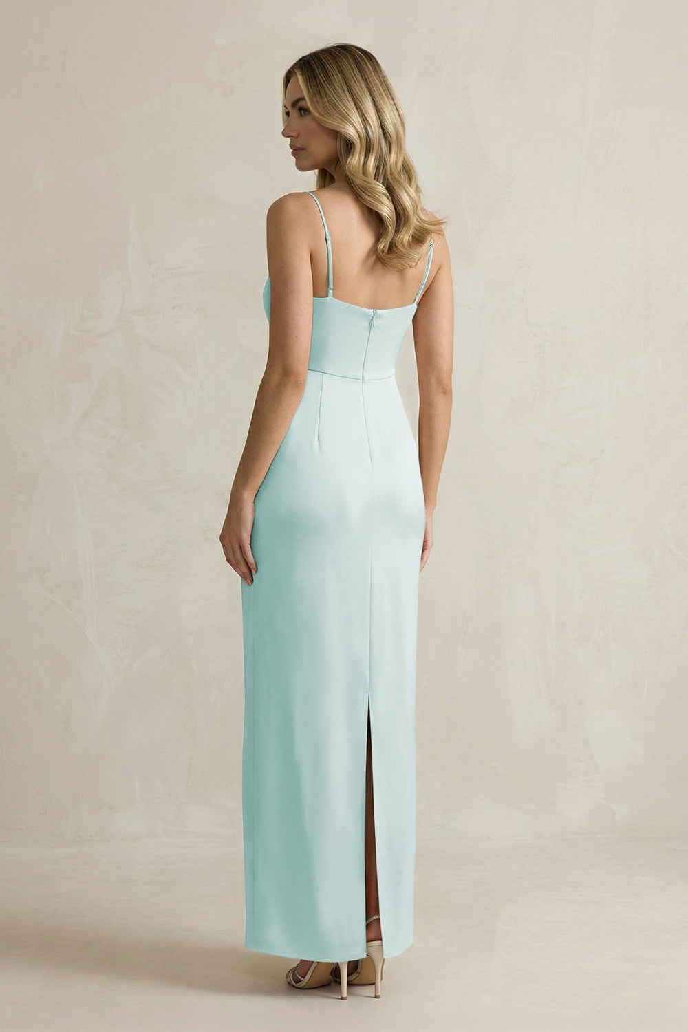 Sheath Spaghetti Straps Satin Bridesmaid Dress in Mist - KissProm Bridesmaid Dresses