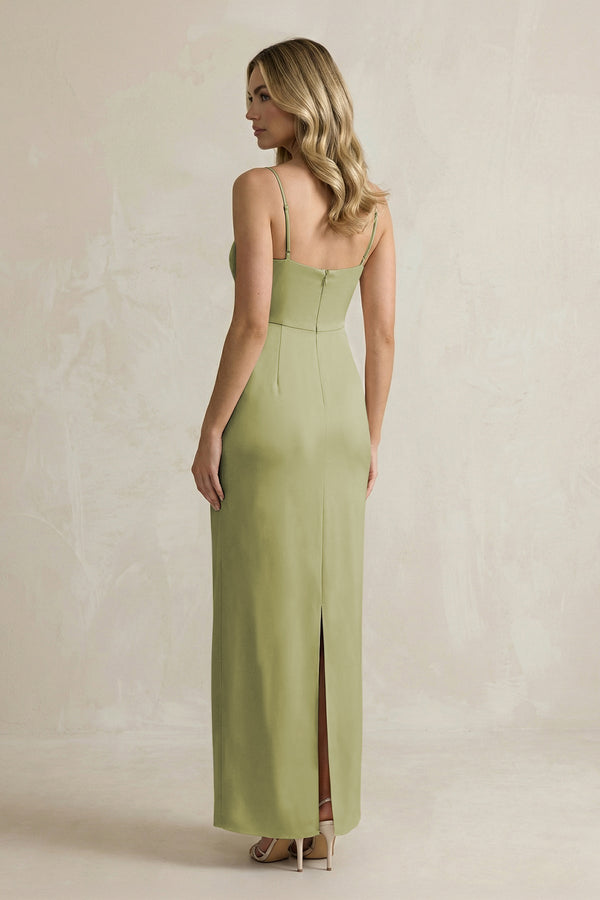 Sheath Spaghetti Straps Satin Bridesmaid Dress in Moss Green - KissProm Bridesmaid Dresses