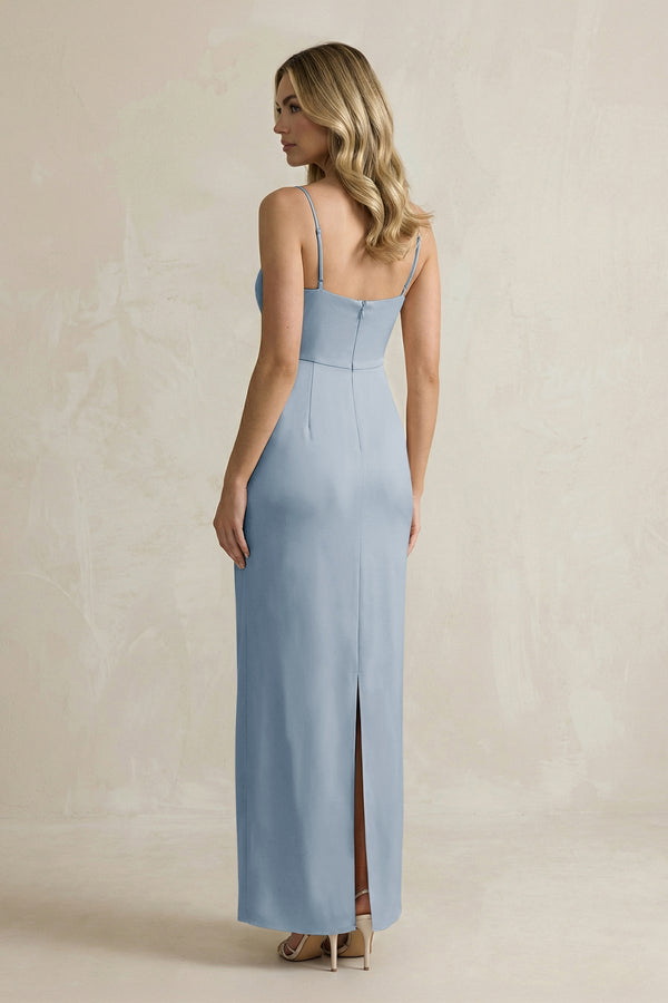 Sheath Spaghetti Straps Satin Bridesmaid Dress in Neptune - KissProm Bridesmaid Dresses