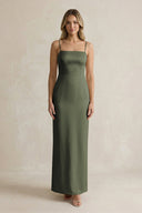 Sheath Spaghetti Straps Satin Bridesmaid Dress in Olive - KissProm Bridesmaid Dresses