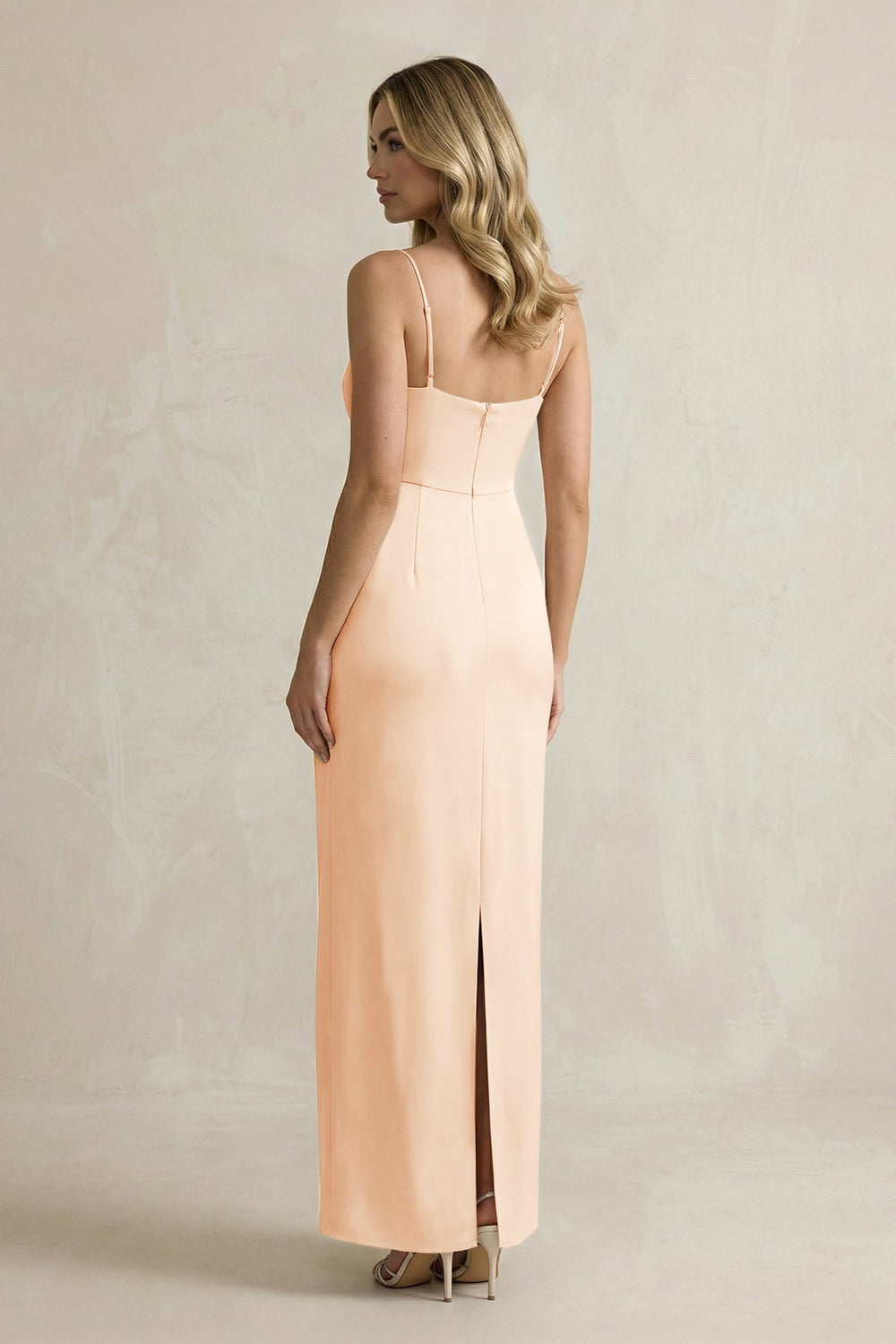 Sheath Spaghetti Straps Satin Bridesmaid Dress in Pale Blush - KissProm Bridesmaid Dresses