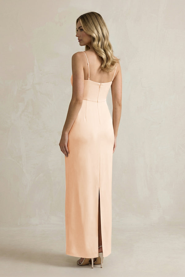 Sheath Spaghetti Straps Satin Bridesmaid Dress in Pale Blush - KissProm Bridesmaid Dresses