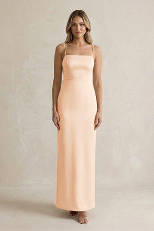 Sheath Spaghetti Straps Satin Bridesmaid Dress in Pale Blush - KissProm Bridesmaid Dresses