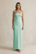 Sheath Spaghetti Straps Satin Bridesmaid Dress in Pale Pistachio - KissProm Bridesmaid Dresses