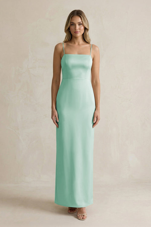 Sheath Spaghetti Straps Satin Bridesmaid Dress in Pale Pistachio - KissProm Bridesmaid Dresses