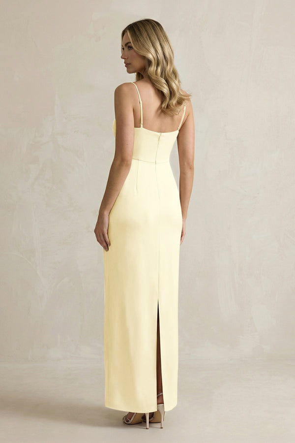 Sheath Spaghetti Straps Satin Bridesmaid Dress in Pastel Yellow - KissProm Bridesmaid Dresses