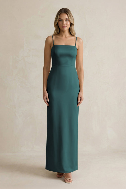 Sheath Spaghetti Straps Satin Bridesmaid Dress in Pine - KissProm Bridesmaid Dresses