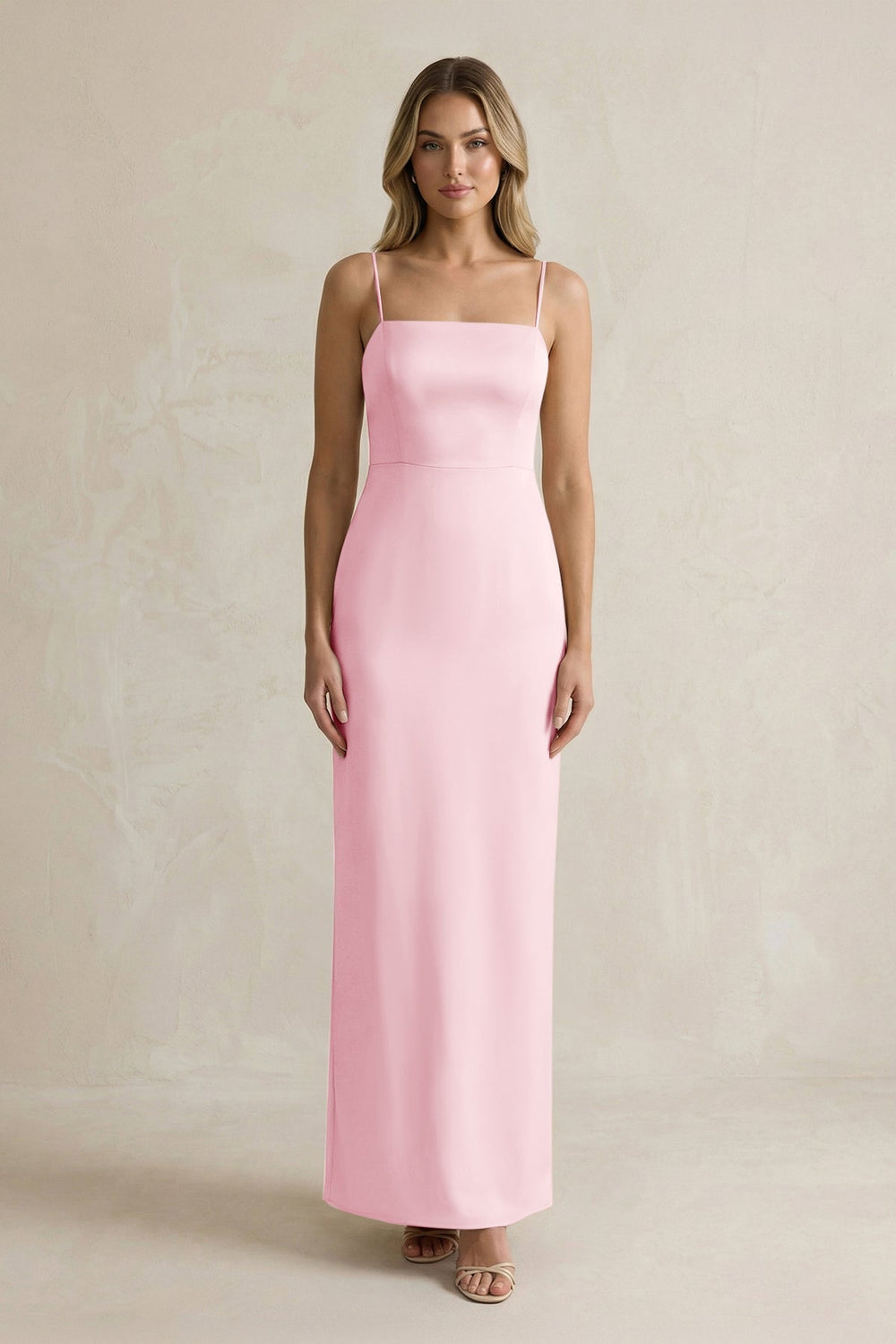 Sheath Spaghetti Straps Satin Bridesmaid Dress in Pink - KissProm Bridesmaid Dresses