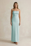 Sheath Spaghetti Straps Satin Bridesmaid Dress in Sage - KissProm Bridesmaid Dresses