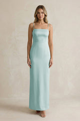 Sheath Spaghetti Straps Satin Bridesmaid Dress in Sage - KissProm Bridesmaid Dresses