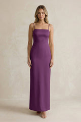 Sheath Spaghetti Straps Satin Bridesmaid Dress in Sangria - KissProm Bridesmaid Dresses