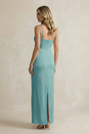 Sheath Spaghetti Straps Satin Bridesmaid Dress in Sea Glass - KissProm Bridesmaid Dresses