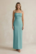 Sheath Spaghetti Straps Satin Bridesmaid Dress in Sea Glass - KissProm Bridesmaid Dresses