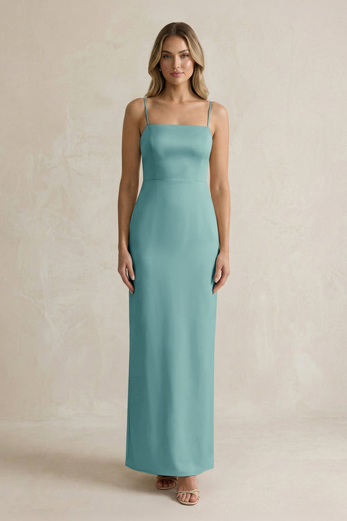Sheath Spaghetti Straps Satin Bridesmaid Dress in Sea Glass - KissProm Bridesmaid Dresses