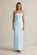 Sheath Spaghetti Straps Satin Bridesmaid Dress in Sky Blue - KissProm Bridesmaid Dresses