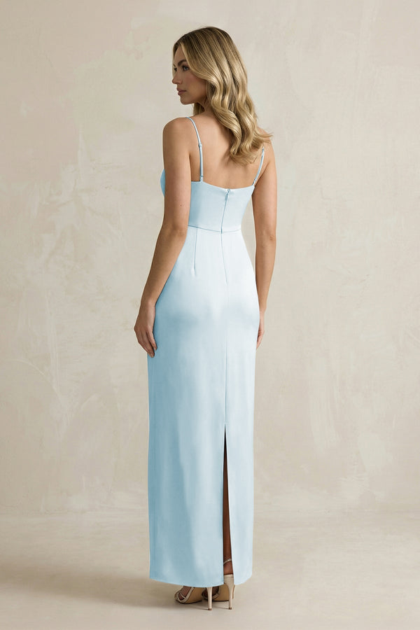 Sheath Spaghetti Straps Satin Bridesmaid Dress in Sky Blue - KissProm Bridesmaid Dresses