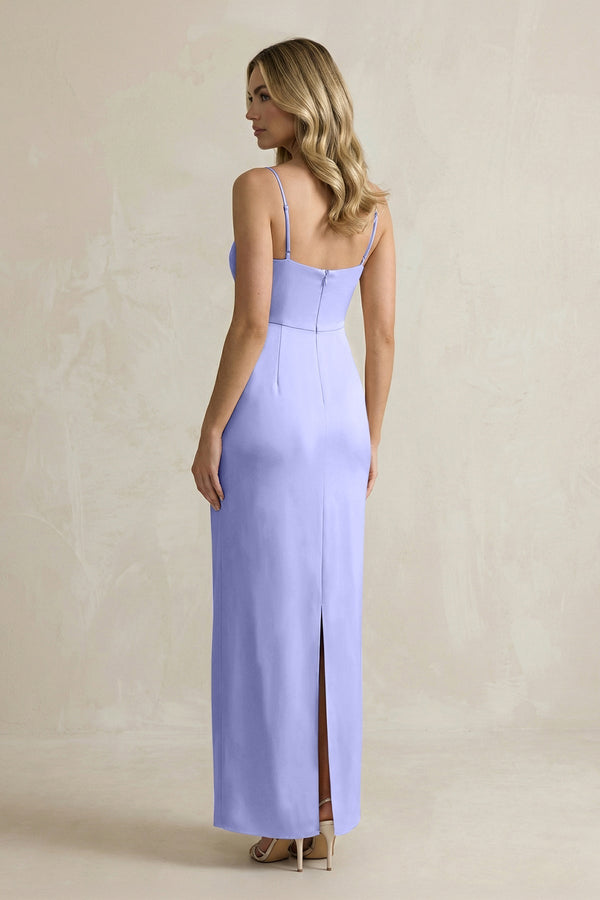 Sheath Spaghetti Straps Satin Bridesmaid Dress in Steel Blue - KissProm Bridesmaid Dresses