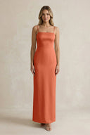 Sheath Spaghetti Straps Satin Bridesmaid Dress in Terracotta - KissProm Bridesmaid Dresses