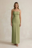 Sheath Spaghetti Straps Satin Bridesmaid Dress in Thyme - KissProm Bridesmaid Dresses