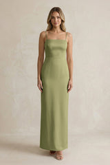 Sheath Spaghetti Straps Satin Bridesmaid Dress in Thyme - KissProm Bridesmaid Dresses