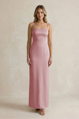 Sheath Spaghetti Straps Satin Bridesmaid Dress in Toffee - KissProm Bridesmaid Dresses