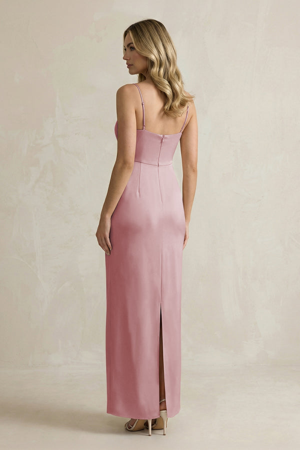 Sheath Spaghetti Straps Satin Bridesmaid Dress in Toffee - KissProm Bridesmaid Dresses
