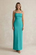 Sheath Spaghetti Straps Satin Bridesmaid Dress in Turquoise - KissProm Bridesmaid Dresses